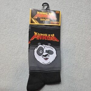 DreamWorks Kung Fu Panda Socks Mens 10-13 Black Crew Striped Cartoon Movie